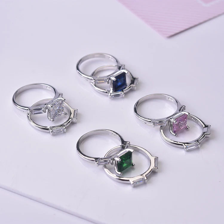 KOFSAC 925 пробы Серебряное кольцо для женщин модное ювелирное изделие простое многоцветное Хрустальное двойное кольцо женские свадебные аксессуары