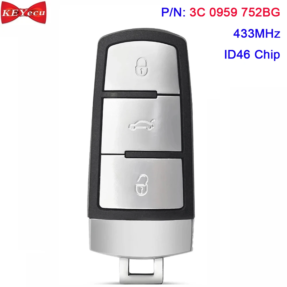 KEYECU для Volkswagen Magotan Passat CC дистанционный смарт ключ-брелок 3C0959752BG 3C0 959 752 BG 433MHz ID46 Chip |
