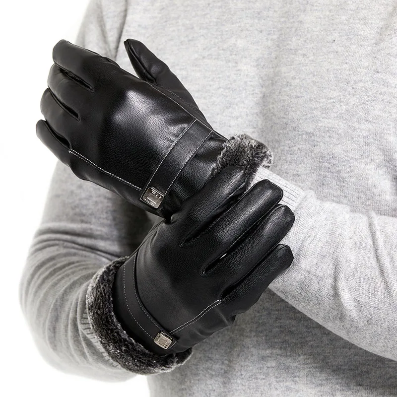 Мужские зимние кожаные перчатки мужские с сенсорным экраном для вождения на открытом воздухе ветрозащитные теплые перчатки черные мужские деловые варежки
