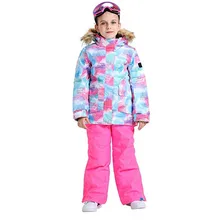 Зимний костюм для девочек, лыжная куртка, Детская толстовка с капюшоном, штаны для сноуборда, Детская Водонепроницаемая Лыжная куртка