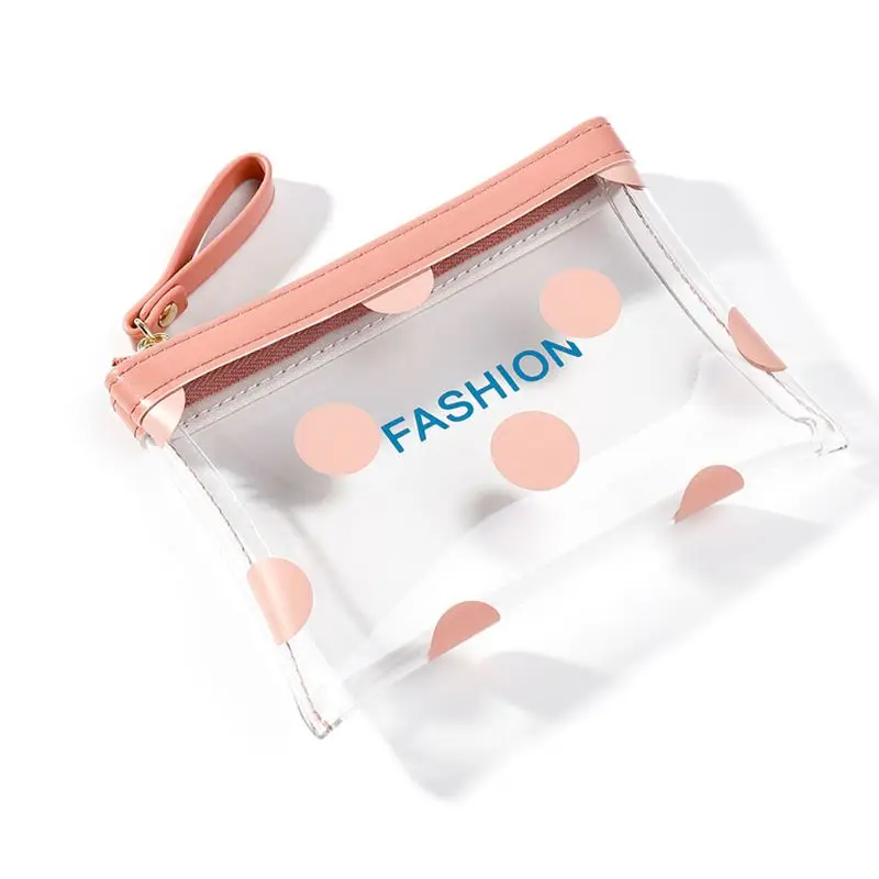 Женский прозрачный милый кошелек, ПВХ, сумка для монет, чехол, для девушек, в горошек, маленький кошелек на молнии, A69C - Цвет: pink