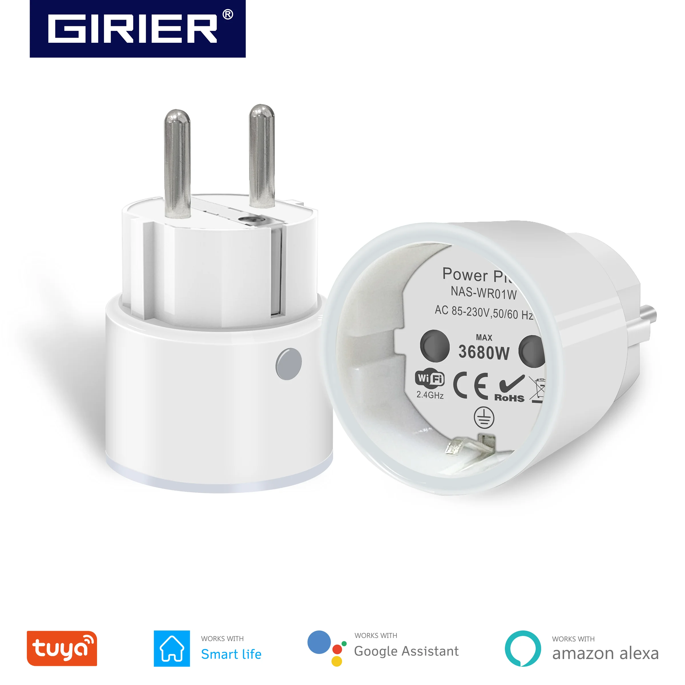 

16A Mini Smart Wifi Plug Socket with Power Monitor, Support Tuya Smart Life App Remote Control, Work with Alexa Echo Google Home