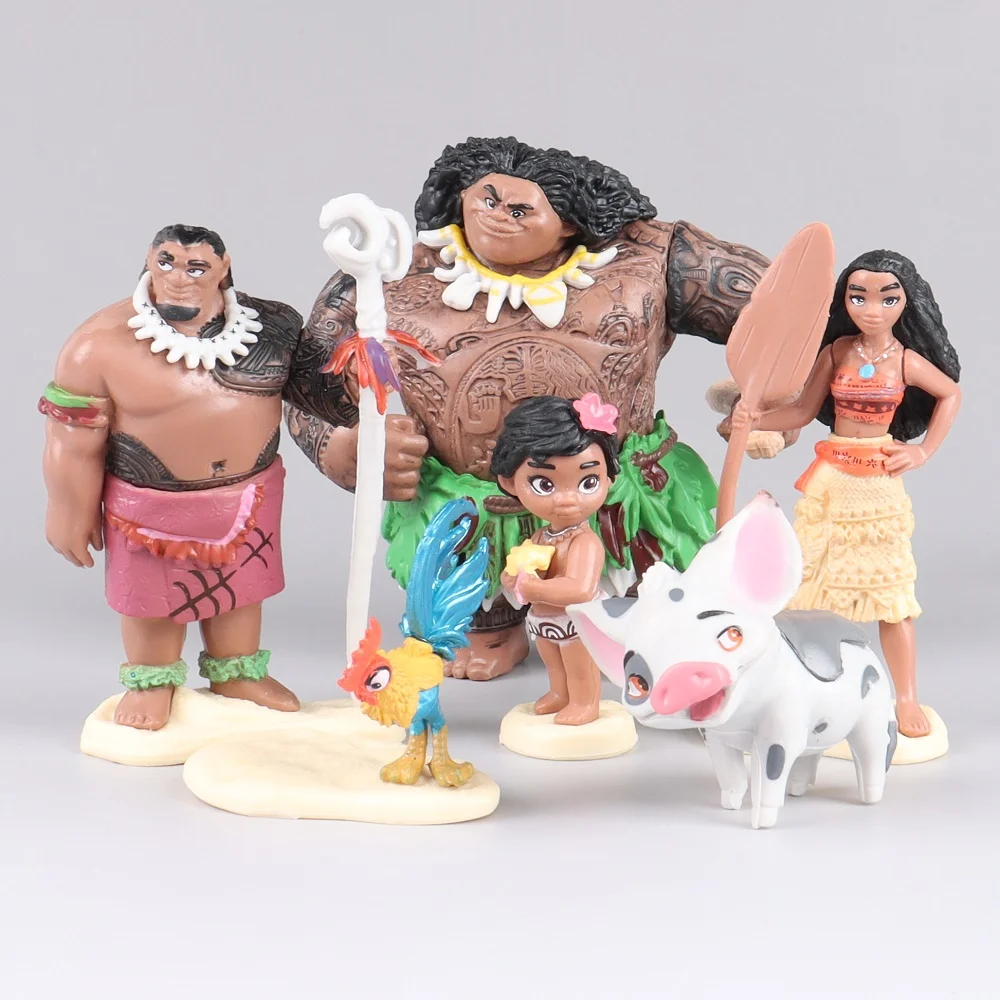 

6Pcs/set Disney Movie Moana Figure Dolls Set Demigod Maui Moana Waialiki Heihei Action Figure Model Kids Halloween Gift