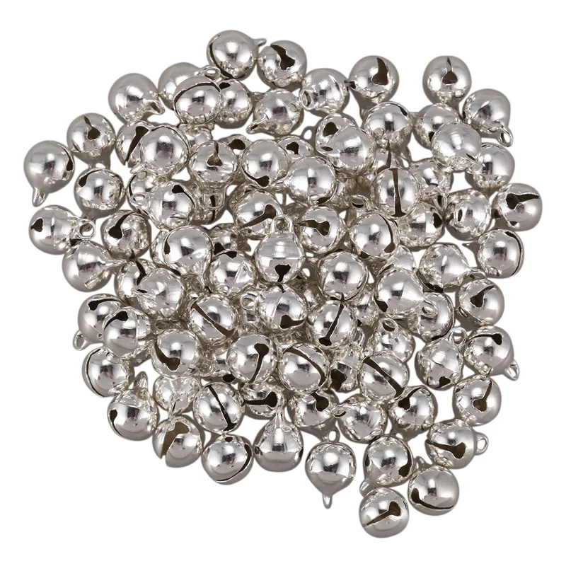 100 Pcs Christmas Xams Tree 0.3" Dia Silver Tone Jingle Bell Beads | Дом и сад