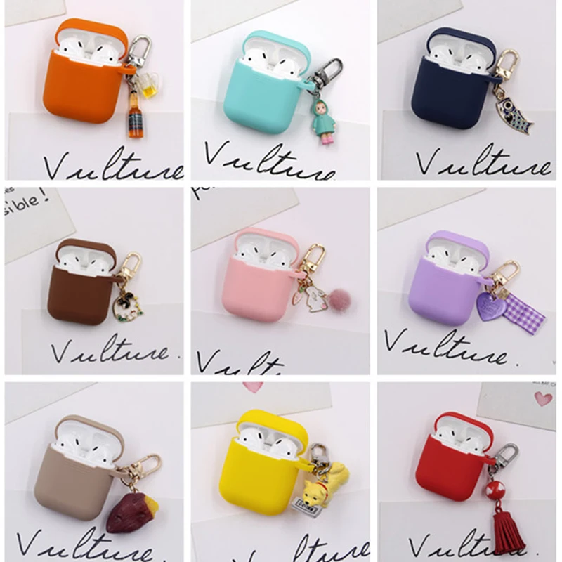 For Airpods Case Rabbit beer fruit Bluetooth Wireless Protective Cover For AirPods Silicone Charging Box Case beautiful Keychain