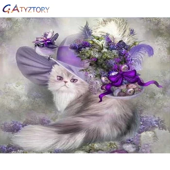 

GATYZTORY Frame Diy Painting By Numbers Animal Purple Cat Acrylic Paint By Numbers Handpainted Wall Art Picture Diy Gift