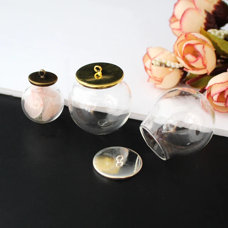 

6PCS 30MM 20MM Ball Glass Globe Necklace Pendants With Simple Cap Empty Hollow Glass Vials pendant Diy Finding