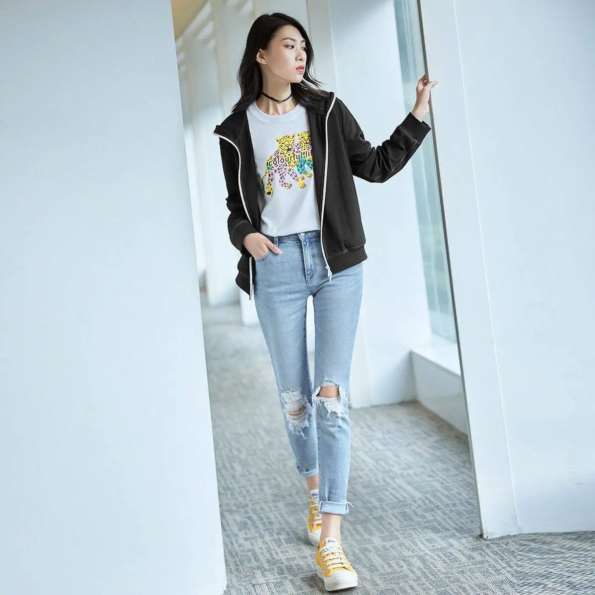 

Jehoash Mary WOMEN'S Dress 2019 Early Autumn New Style Versatile Long Sleeve Hooded Zipper Jacket Women's