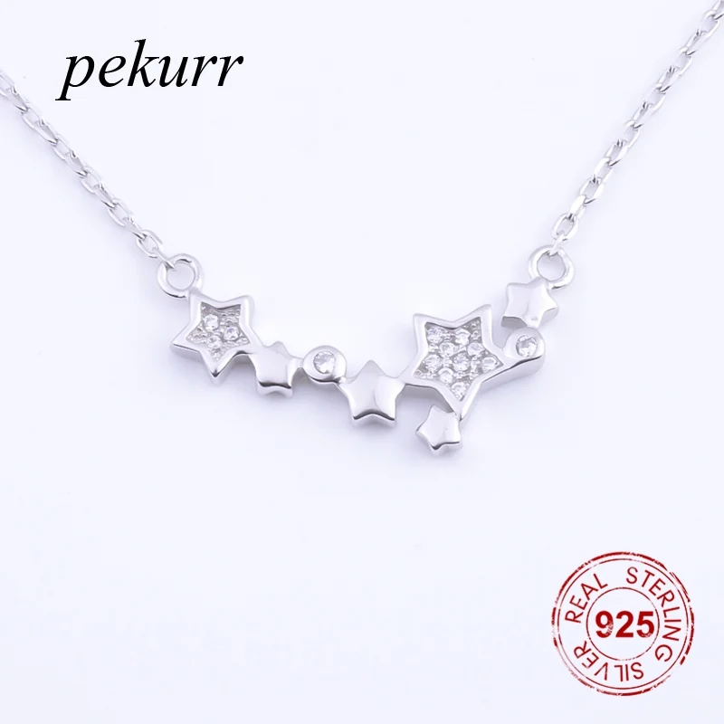 Pekurr 925 пробы серебро 6 звеньев Звезда Созвездие Знак CZ ожерелья для женщин ювелирные украшения Подвески и серебряные цепи Подарки