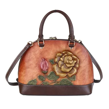 

Brand Women Handbag Rose Print Lady Tote Retro Shell Leather Large Capacity Ladies Shoulder Bag Luxury Messenger Bag For Women
