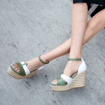 

Sarairis On Sale Leisure Straw Platform High Heels Genuine Leather Summer Shoes Woman Skin Wedges Sandals