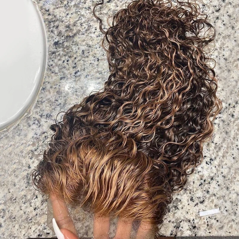 Highlight Lace Front Human Hair Wigs 13x6 180% Density Wig Brazilian Deep Curly Glueless Full Wet and Wavy Curly Human Hair Wig