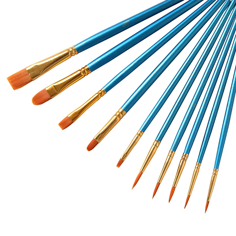 10pcs/pack Watercolor Gouache Paint Brushes Different Shape Round Pointed Tip Nylon Hair Painting Brush Set Art Supplies