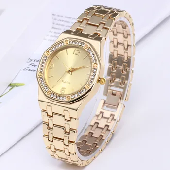 

woman watch 2019 Fashion Stainless Steel Band Analog Quartz Round Wrist Watches Wristwatch Clock Gift Valentine Gift 212 Gold