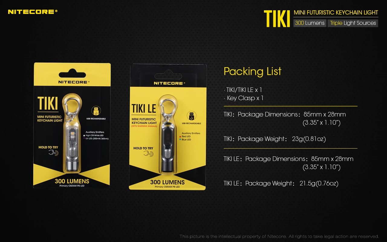 100% Original NITECORE TIKI GITD TIKI LE 300 Lumens MINI futuristic keychain light USB Rechargeable mini led torch