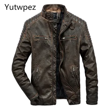 

2019 Brand Men's Retro Winter Jacket Men Stand Collar Casual Coat Windproof Classic Motorcycle Male Leather Jacket