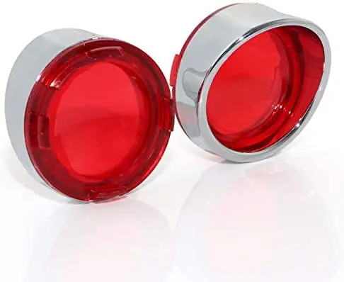 ZYTC Red Turn Signal Light Lens Cover Lenses Chrome Visor Ring for Harley Dyna Street Glide Road King 