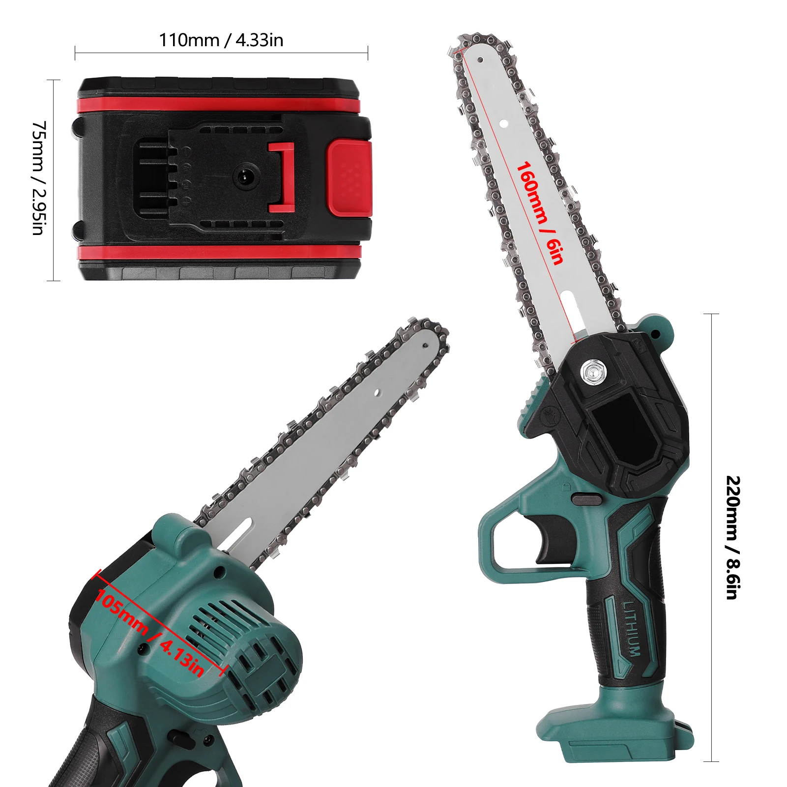 21V 6 Inch Cordless Electric Pruning Saw Wood Spliting Chainsaw Woodworking Garden Orchard Trimming Saw Rechargeable Chain Saw 5