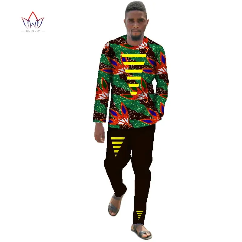 Африканская одежда для мужчин Dashiki наборы мужские рубашки с длинными рукавами и длинные брюки Slim Fit Комплект из двух предметов для мужчин плюс размер 6XL WYN348 - Цвет: 8