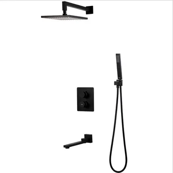 

Black Dark Constant Temperature Shower Sprinkler Set Square Copper Wall Hidden Bathroom Cold and Heat Temperature Control Faucet