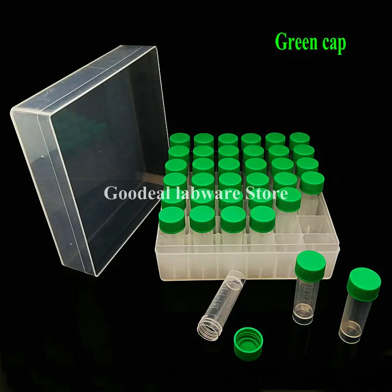 36pcs 플라스틱 5ml Cryovial 컬러 스크류 캡 + 1pcs 36 통풍구 플라스틱 플라스틱 튜브 보관함 실험