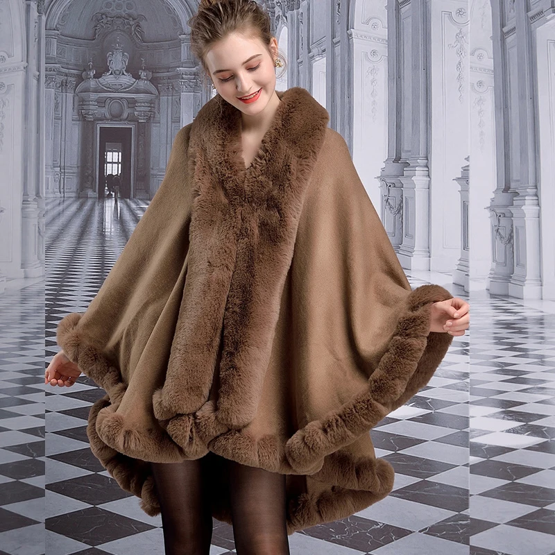 Moda Spessa Finta Pelliccia Di Coniglio Rex Cappotto Cappotto Donna Autunno Inverno Cappotto Lavorato A Maglia Lungo Artigianato Nobile Elegante Mante