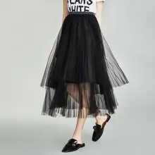 Осенняя и зимняя новая женская нестандартная черная юбка средней длины из сетчатой ткани, плиссированная юбка из полиэстера Q4539