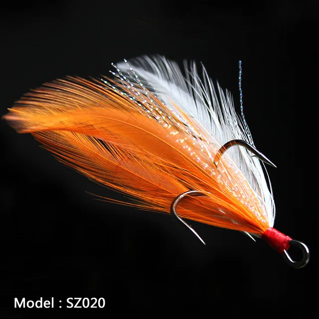 20pcs/lot Fish hook 2 4 6 8 10# Black /Red Fly Fishing Hook with 25 Colors Feather Fishing Tackle High Carbon Steel Barbed Hooks SZ020
