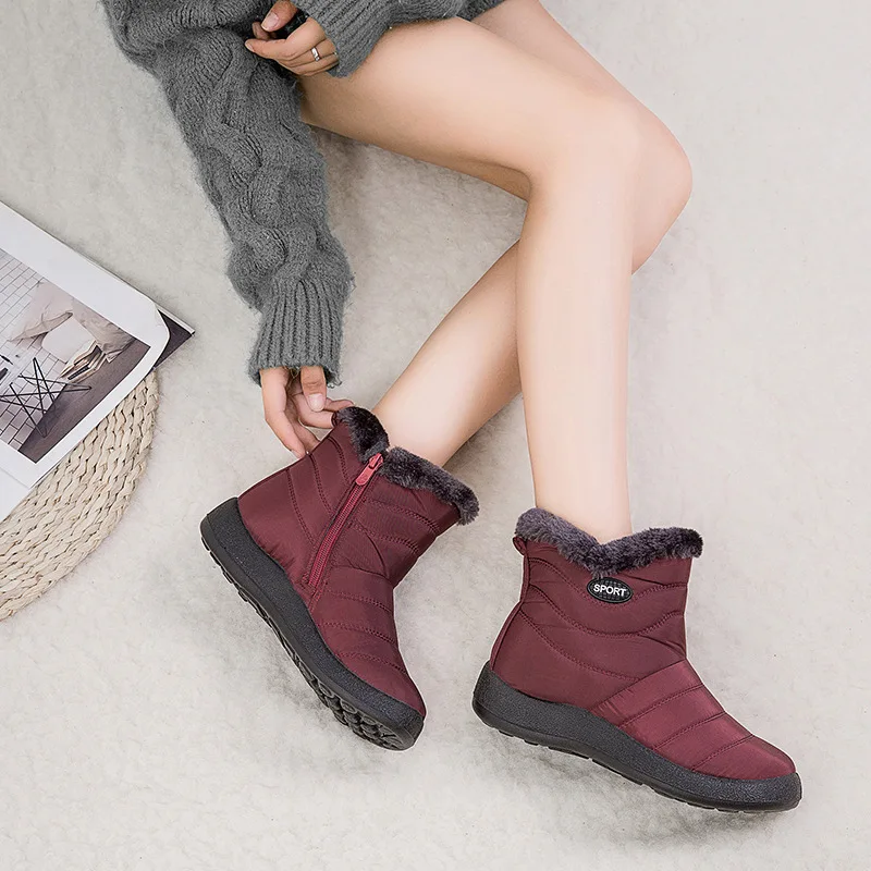 ZYYZYM/женские зимние ботинки; плюшевый светильник; женские ботинки для мам; Водонепроницаемая тканевая хлопковая обувь; женская обувь; botas mujer - Цвет: Красный