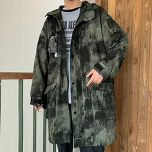 Осенне-зимняя камуфляжная ветровка мужская модная повседневная хлопковая куртка с капюшоном мужская уличная хип-хоп свободная Длинная Куртка мужская M-5XL