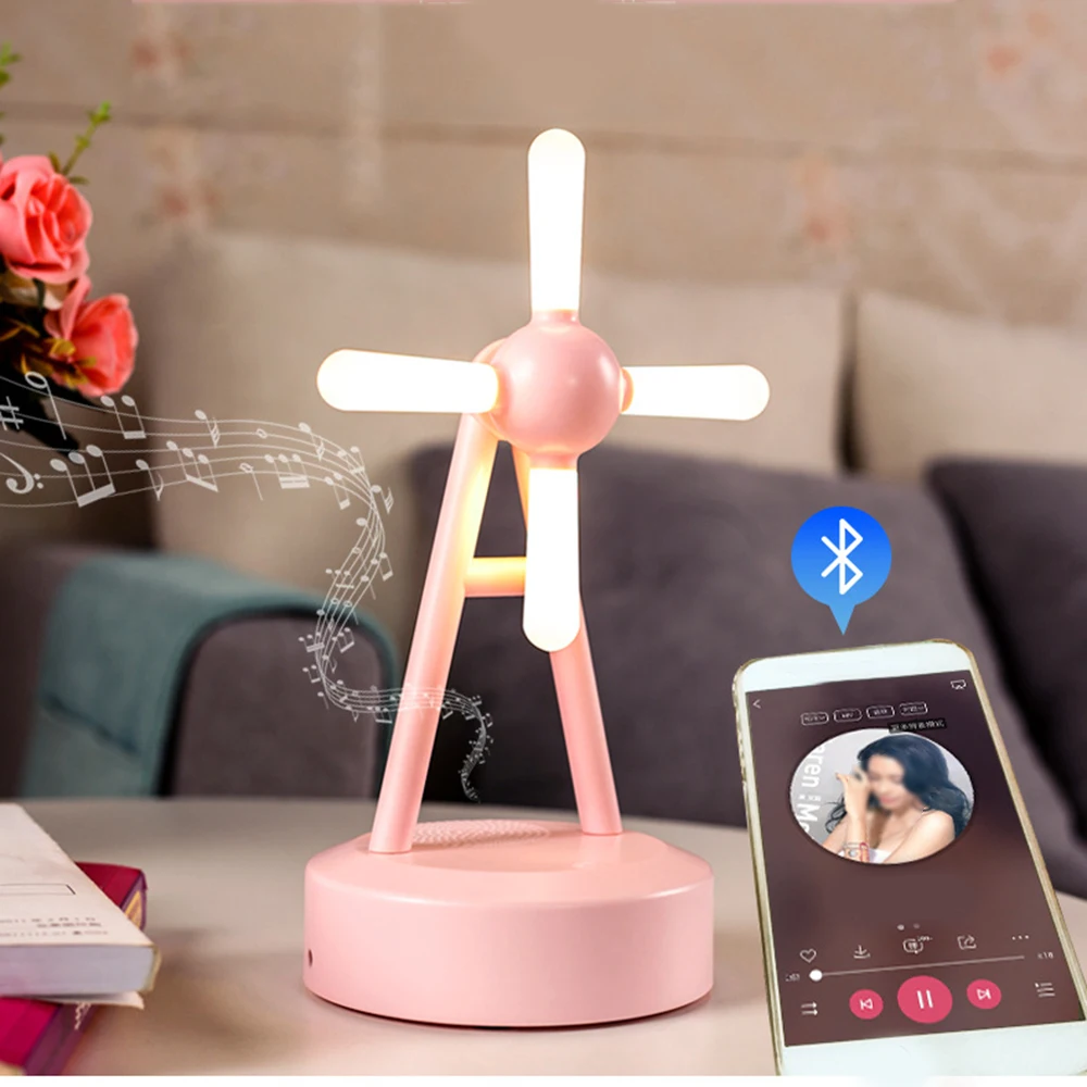 

Windmill Changing Night Light Smart Touch Control Colorbluetooth Speaker Portable Wireless Led Themes Bedside Table Light Gift