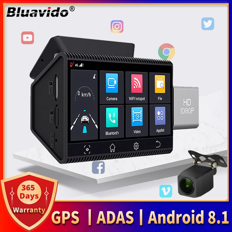 Tanio Bluavido 4G samochodowy wideorejestrator z androidem GPS