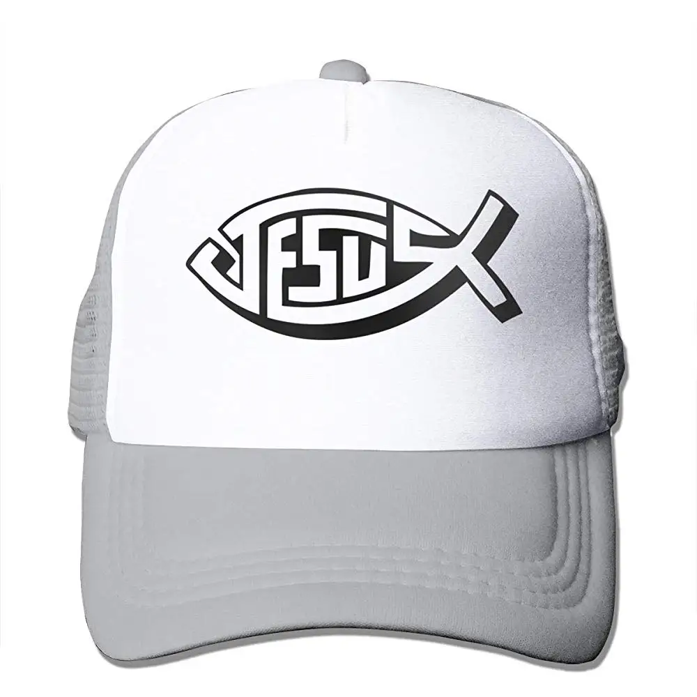 Jesus Christian рыбы сетки бейсболки унисекс Регулируемый Дальнобойщик стиль шляпа серый