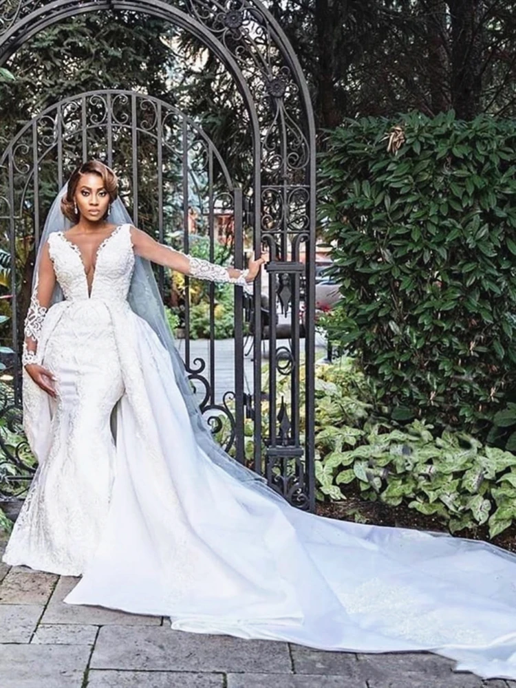 2020-new-mermaid-wedding-dresses-with-detachable-train-luxury-lace-applique-be   ded-long-sleeve-plus-size-wedding-gown