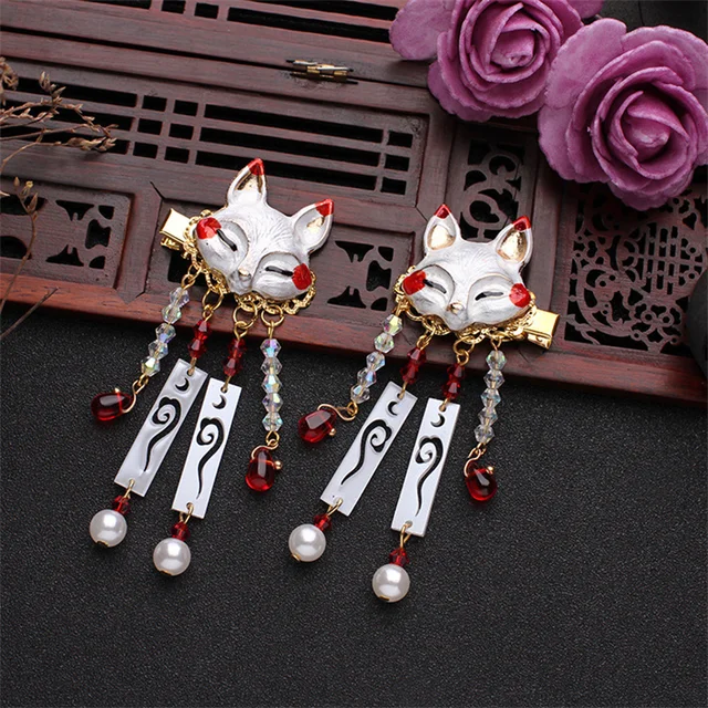 Japanese Anime Women Hair Headdress Fox Kawaii Tassel Step Shake Hairpin Cosplay Props Girl Clothing Accessories 2pcs
