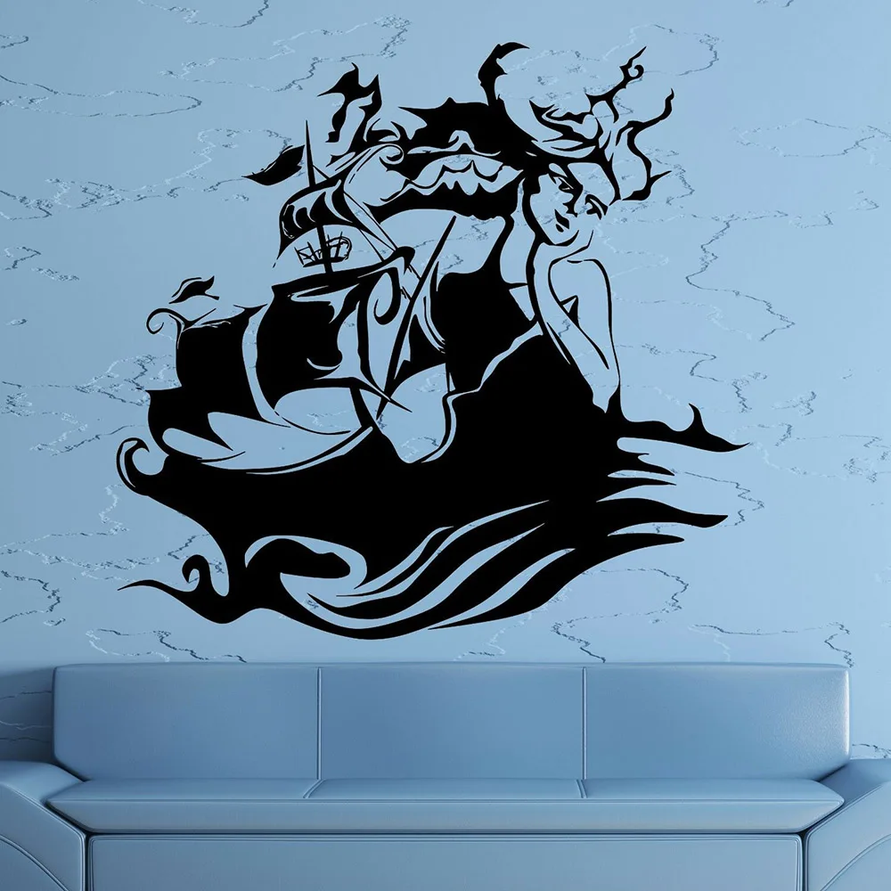 Siren Wall Sticker For Living Room Ocean Marine Ship Sea Decor Vinyl Decal Nursery Children Nodic Home Decoration W636 | Дом и сад