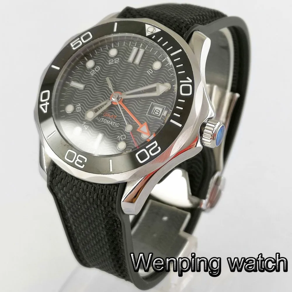 Classic luxury 41mm bliger black dial GMT sapphire glass deploy ment clasp automatic mens mechanical waterpoof watch