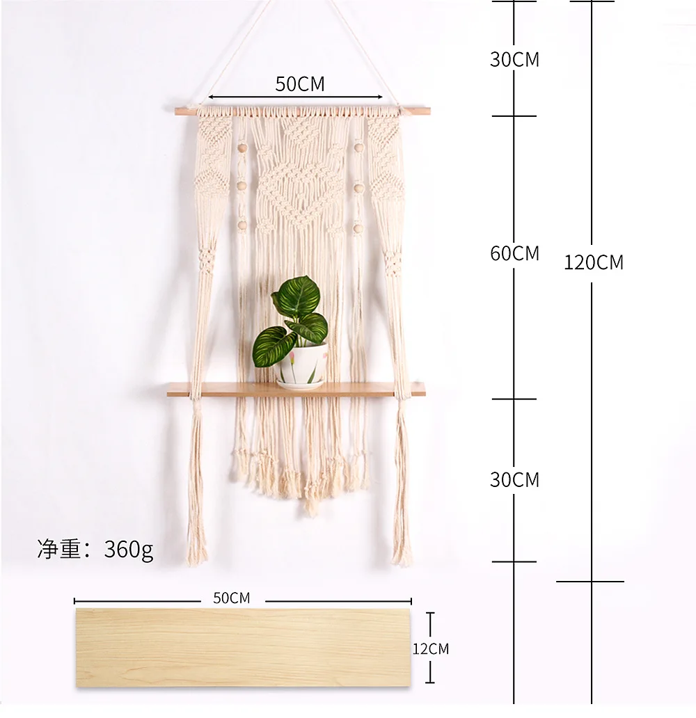 Деревянная двухслойная настенная полка Macrame, рамка для перегородок, декоративная корзина для растений, цветочная корзина, богемное украшение