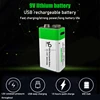1PC New 9V 6F22 650mAh USB lithium Rechargeable battery 9 V li-ion batteries for Multimeter Microphone Toys Remote Control KTV ► Photo 2/6
