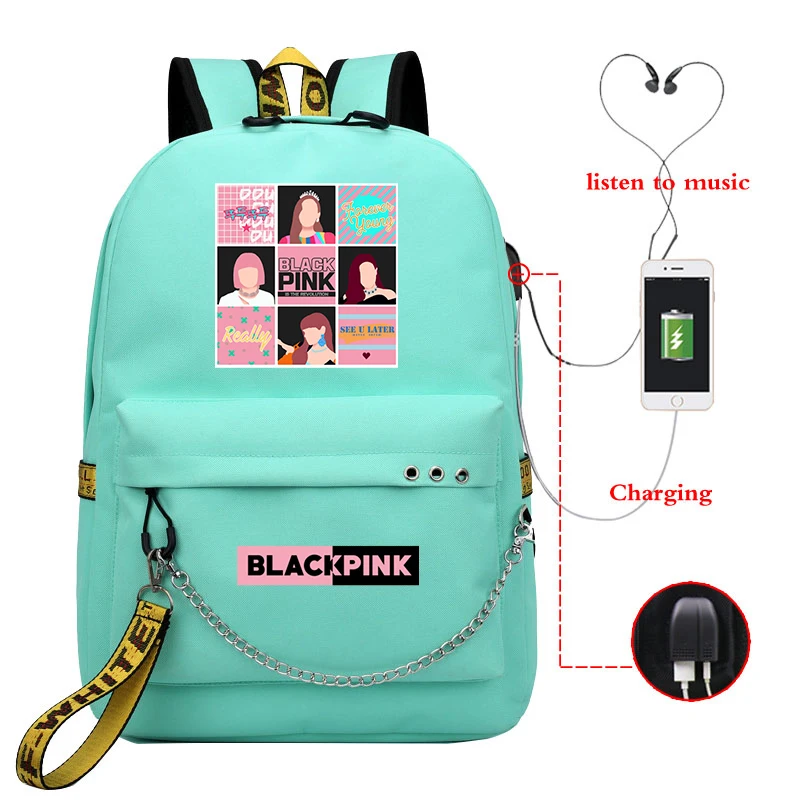 Backpack 7 Mochilas Mujer,, Kpop, черный, розовый, розовый, Лиза, рюкзак для женщин, девочек, школьные сумки, зарядка через usb, рюкзак для ноутбука, Sac A Dos Femme - Цвет: Backpack 7