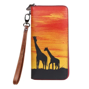 

Women Wallet Zipper Clutch Bag Female ID/Credit Cards Holder Clip Gradient Printing Genuine Leather Long Purse Wrist Money Bags