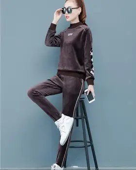 

Soft velvet sports set wear women's casual two-piece clothing fashion printing women's winter clothes