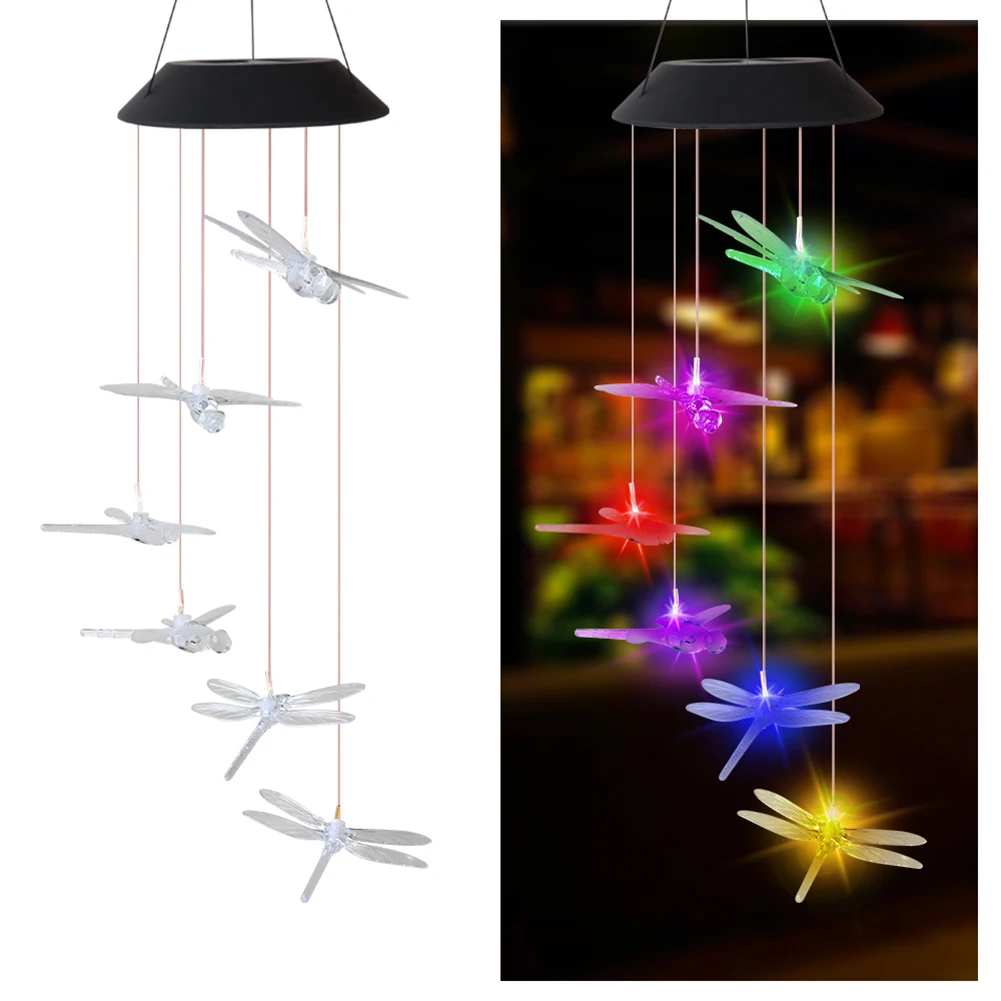 led solar garden lights LED Colorful Solar Power Wind Chime Crystal Hummingbird Butterfly Waterproof Outdoor Windchime Solar Light for Garden solar powered fairy lights Solar Lamps