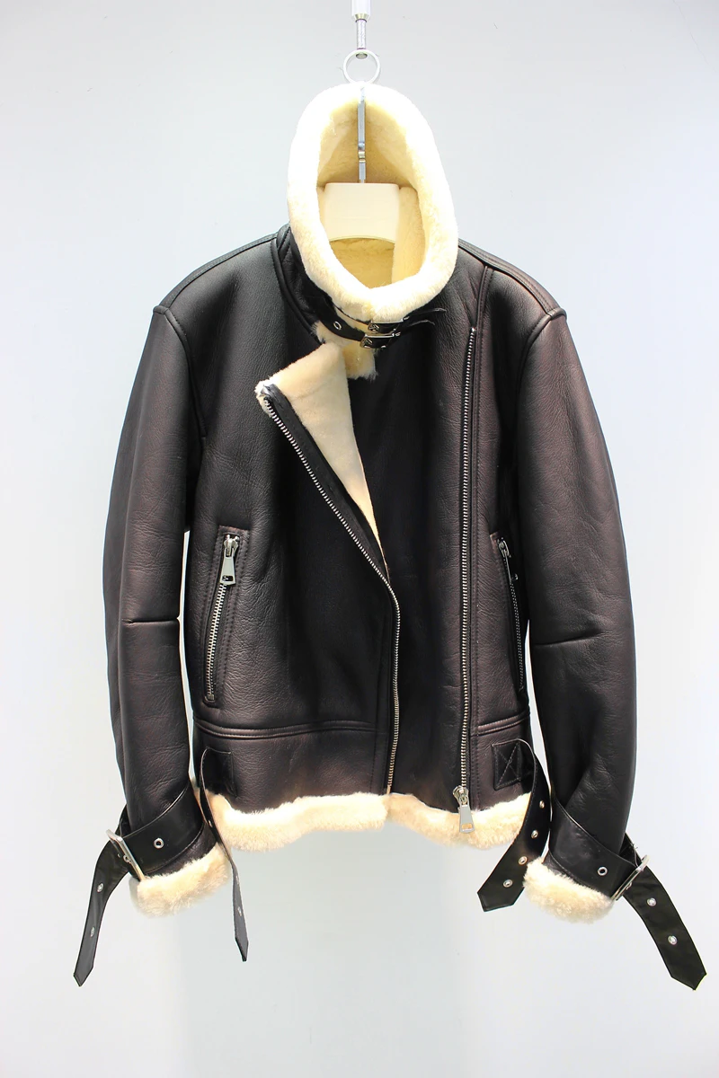 Распродажа, женская модная Повседневная зимняя Байкерская байкерская куртка из овечьей кожи с шерстяной подкладкой