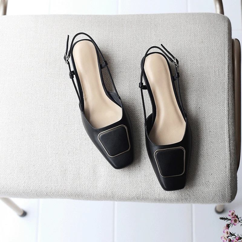 

2019 Spring And Summer New Style Korean-style Square Head Semi-high Heeled Genuine Leather Square Buckle Versatile yi xing gen S