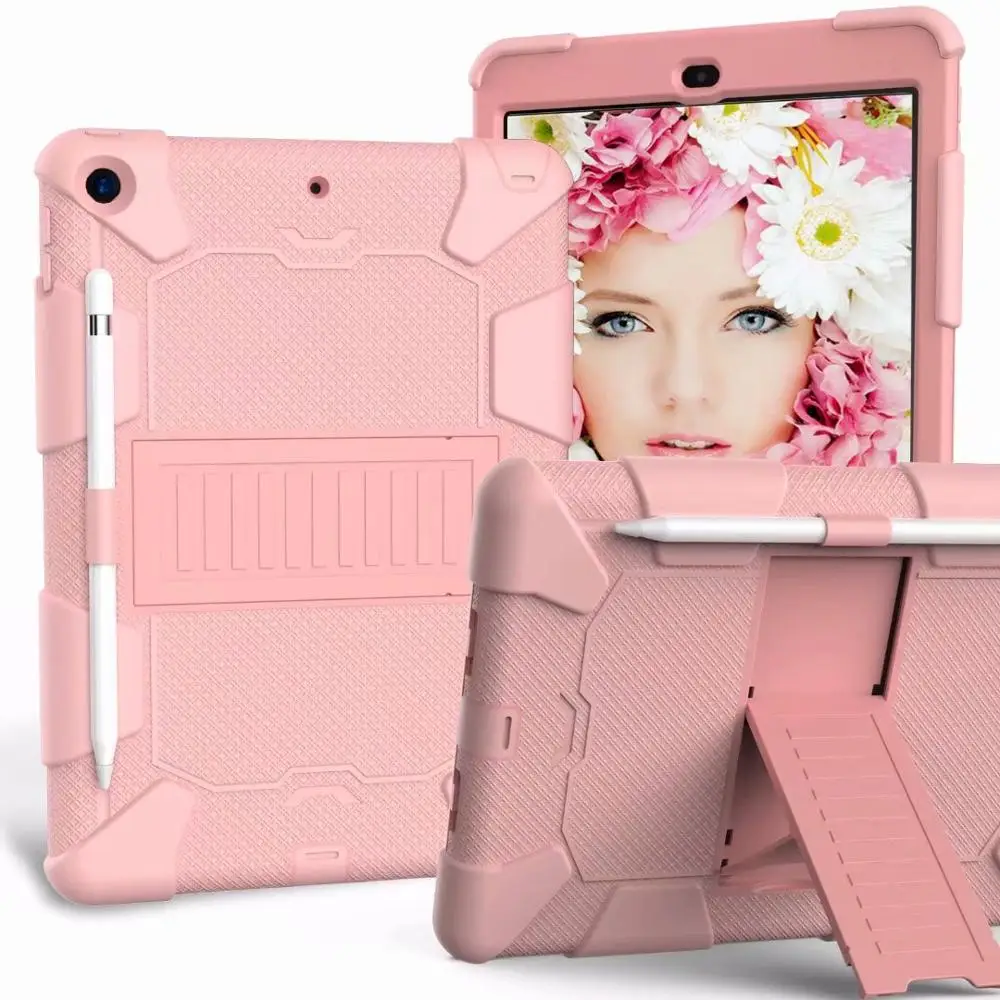 Rose Чехол для iPad 10,2 7th Gen противоударный военный тяжелый прочный гибридная силиконовая Броня детская подставка для детей чехол карандаш держатель - Цвет: Rose