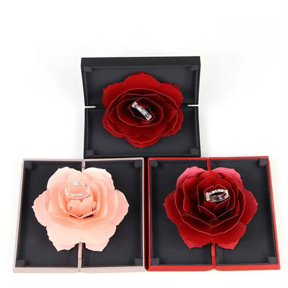 Hot Sale Unique Rose Wedding Engagement Rings Box Surprise Jewelry Storage Holder Valentine's Day Best Gift Boxes for Women Girl