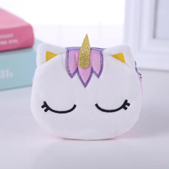 FUDEAM Soft Plush Panda Dog Rabbit Monkey Cartoon Women Coin Purse Mini Cute Zipper Girls Coin Wallet USB Cable Bag Key Wallets Unicorn Purple