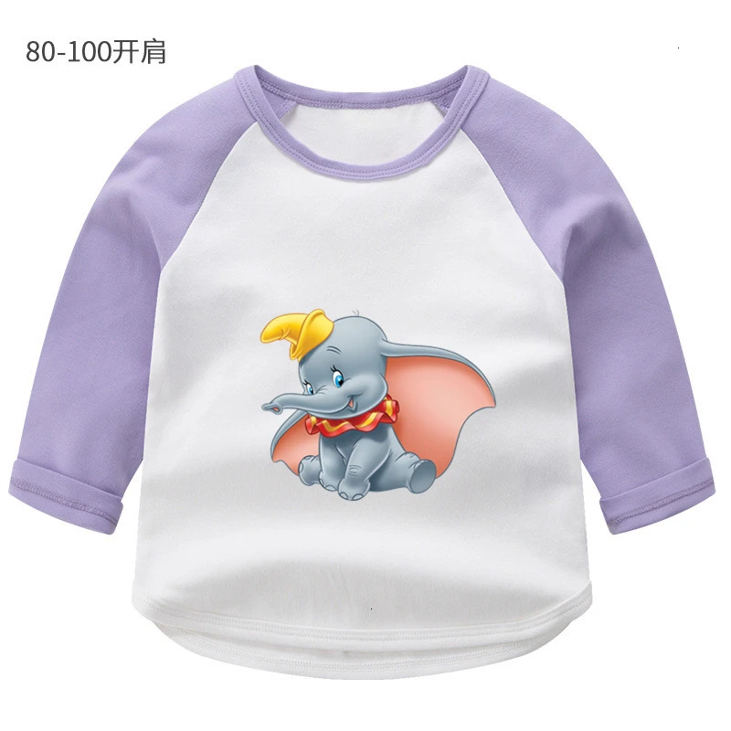 Летняя футболка с круглым вырезом и принтом «Dumbo» для мальчиков и девочек, цветная футболка с длинными рукавами Детская футболка с рисунком для малышей