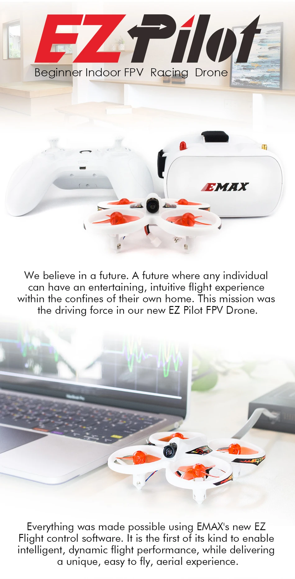 EMAX EZ Pilot 82 мм Мини 5,8G Крытый FPV гоночный Дрон с камерой очки RC Дрон 2~ 3S RTF версия для начинающих